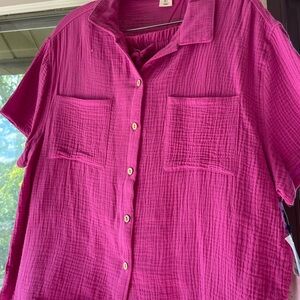 T.J.Maxx Fuchsia Button-Down & shorts set
